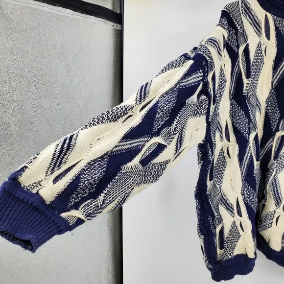 Coogi Australia Basics Navy Blue Cream 3D Textured Knit Sweater Beanie Set XXL - Picture 10 of 15